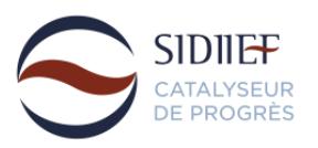 logo sidiief avec rond bleu et vague bordeaux en son centre